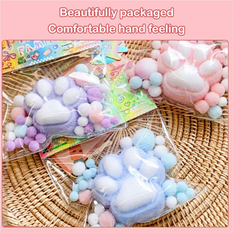 Fidget Cat Toy Mini Squishy Toys Kawaii Plush Cat Paw Transparent Cube Stress Relief Squeeze Toy Party Festival Gifts