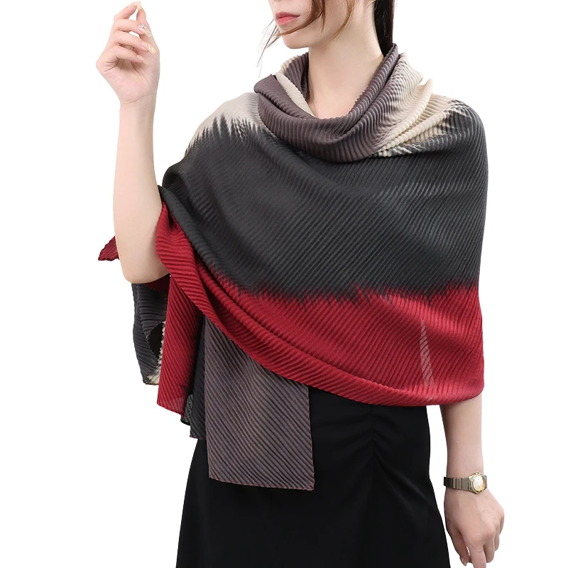 Women Gradient Cotton Scarf Head Hijab Solid Pleated Shawls Wrap Foulard Femme Hijab Islam Headband Ombre Two-tone Women Scarves