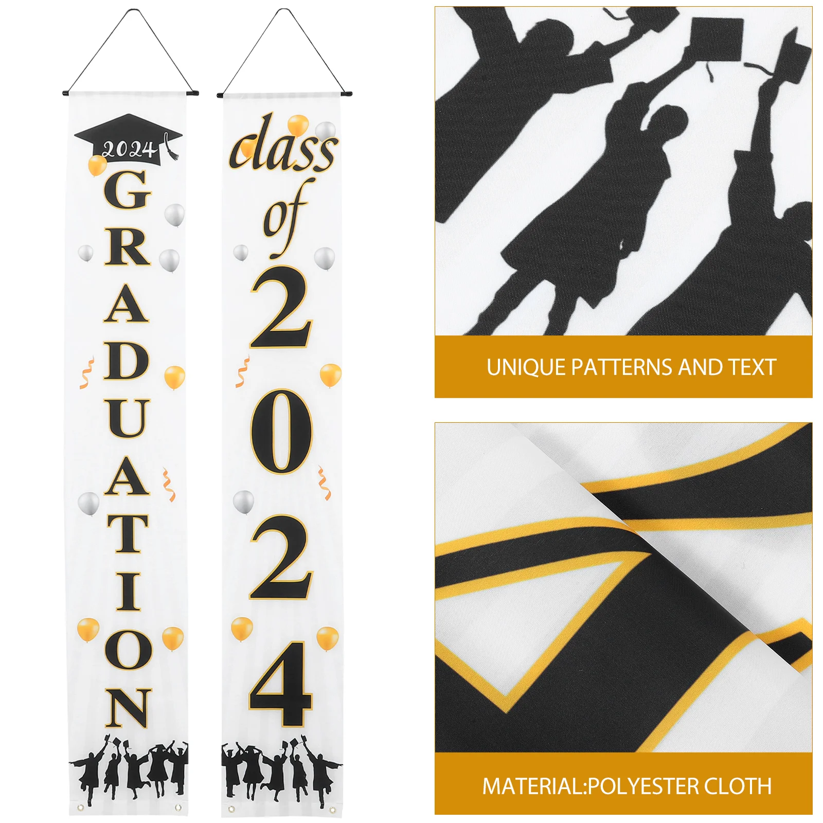 

1 Pair Door 2024 Grad Porch Sign Party Decoration Photo Prop Polyester Graduation Party Banner Decor Graduation Themed