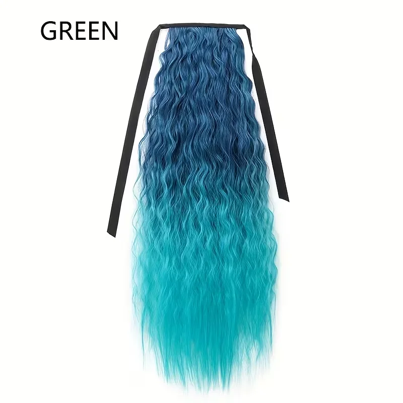 LM Ombre Purple 22Inch Wavy Curly Ribbon Ponytail For Kids and Women Synthetic Clip In Drawstring Ponytail Extension Hair Piece