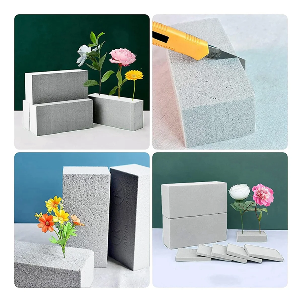 4Pcs Dry Floral Foam for Artificial Flowers Wet Floral Foam Bricks Grey Florist Blocks for Flower Arrangement