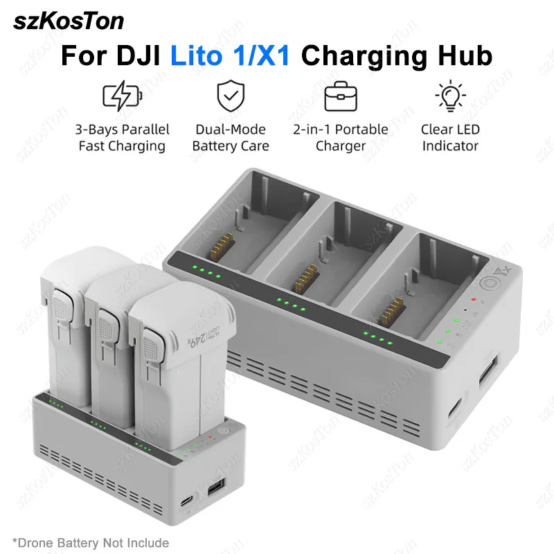 For DJI Lito 1/X1 Drone Battery Charging Hub Three Channel Two-Way Battery Intelligent Flight Battery Faster Charger Accessories