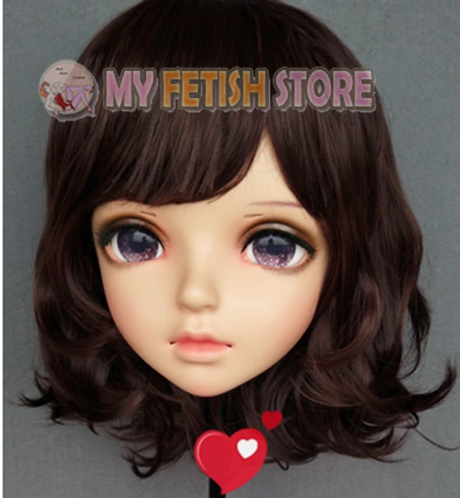 (Miao-6)Weibliche Süße Mädchen Harz Halb Kopf Kigurumi BJD Augen Crossdress Cosplay Japanische Anime Rolle Lolita Maske Mit Augen Und Perücke