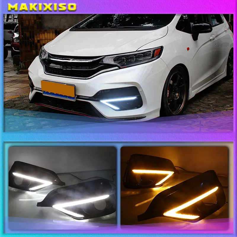 

2PCS For Honda Fit Jazz Sport RS 2018 2019 Turn Yellow Signal Relay Waterproof Car DRL 12V LED Daytime Running Light Fog Lamp