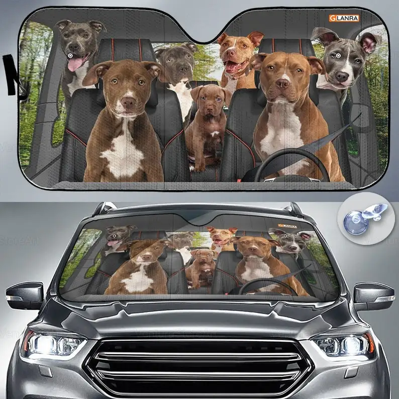 

Pitbull Car Sunshade, Dog Car Decoration, Pitbull Lover, Auto Sun Shade, Gift For Dad, Car Windshield, Gift For Him PHT062205G02