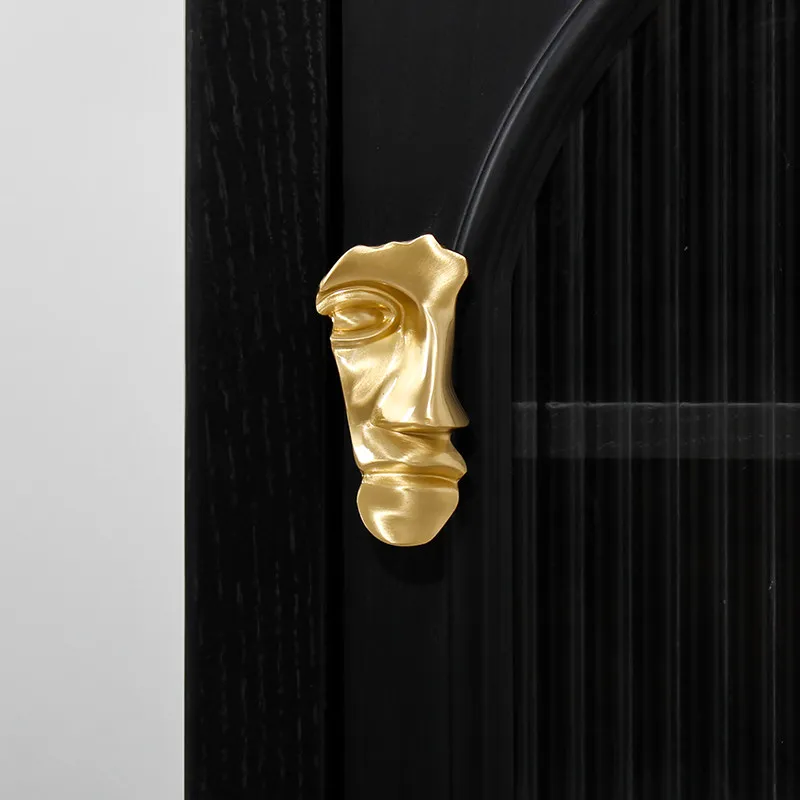 European-style Brass Single-hole Small Handle Mask Portrait Wardrobe Door Cupboard Luxury Creative Home Decoration Door Handle
