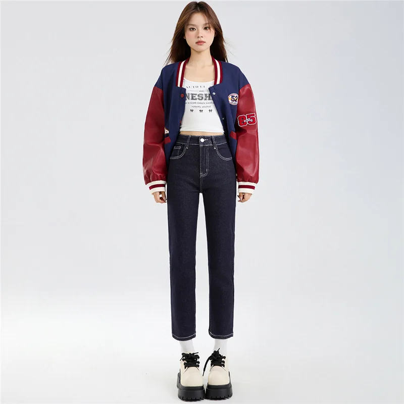 

High Waist Straight Leg Wide Pants Women Jeans Casual Tapered Denim Trousers for Ladies New Autumn Winter Stretch Slim Fit