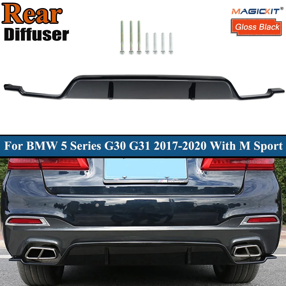 M Performance Rear Bumper Lip 3D Style For BMW 5-series G30 G31 Rear Diffuser 2017-2020 Gloss Black