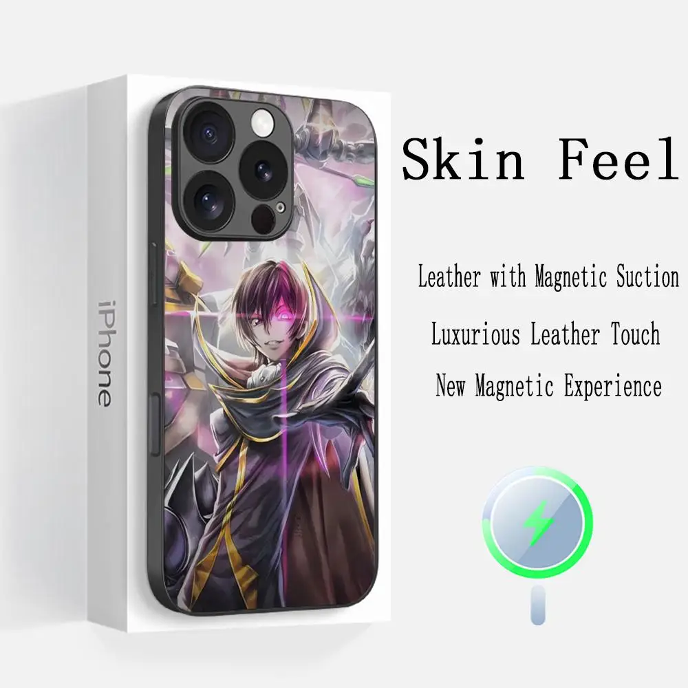 Code geass Classic Anime pattern Phone Case For iPhone 16 15 14 13 12 11 Plus Pro Max  High-end Luxury Magsafe Sheepskin