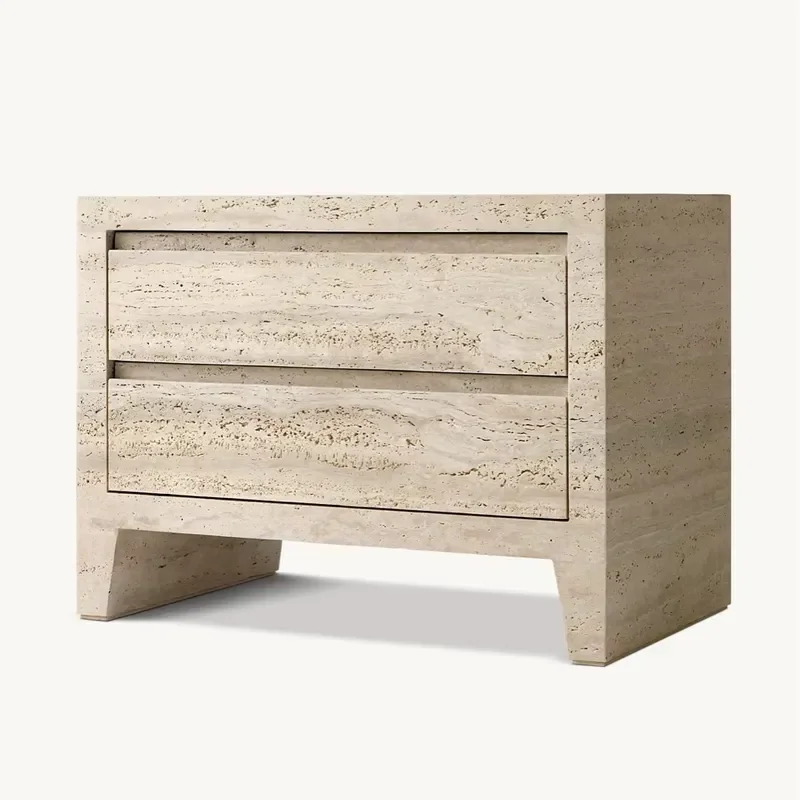 Sassanid OEM African Tribal Design Italian Classico Travertine Bedroom Collection Wyeth Travertine Closed Nightstand