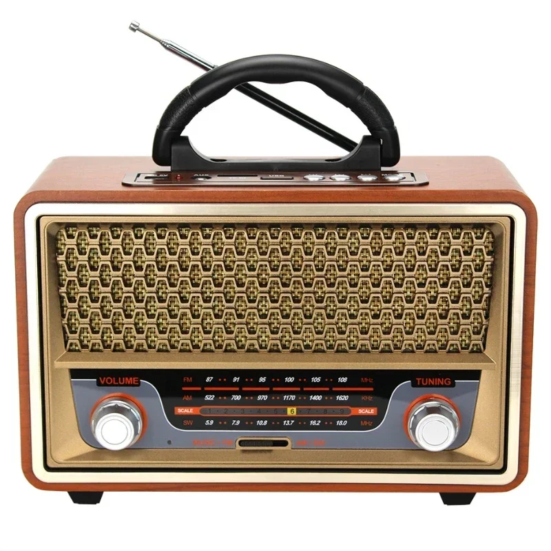 M-157BT FM SW 3 band cheap retro wooden desk recorder player gold usb rechargeable portable radio