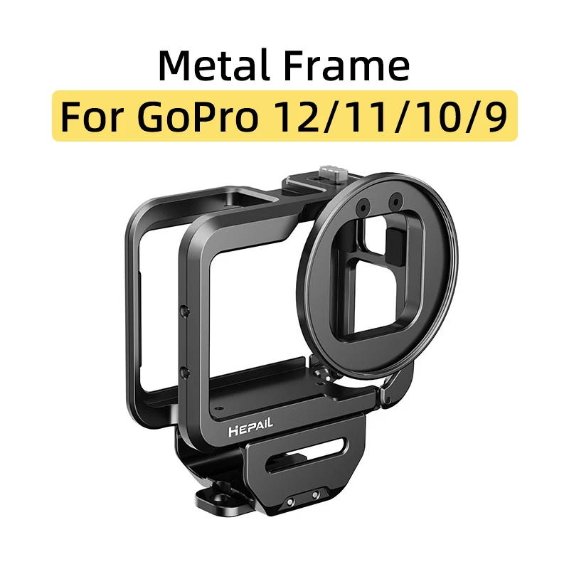 For GoPro 12/11/10/9 Black Sports Camera Metal Frame Extension Adapter Rabbit Cage Cold Shoes Port Protective Case Accessories