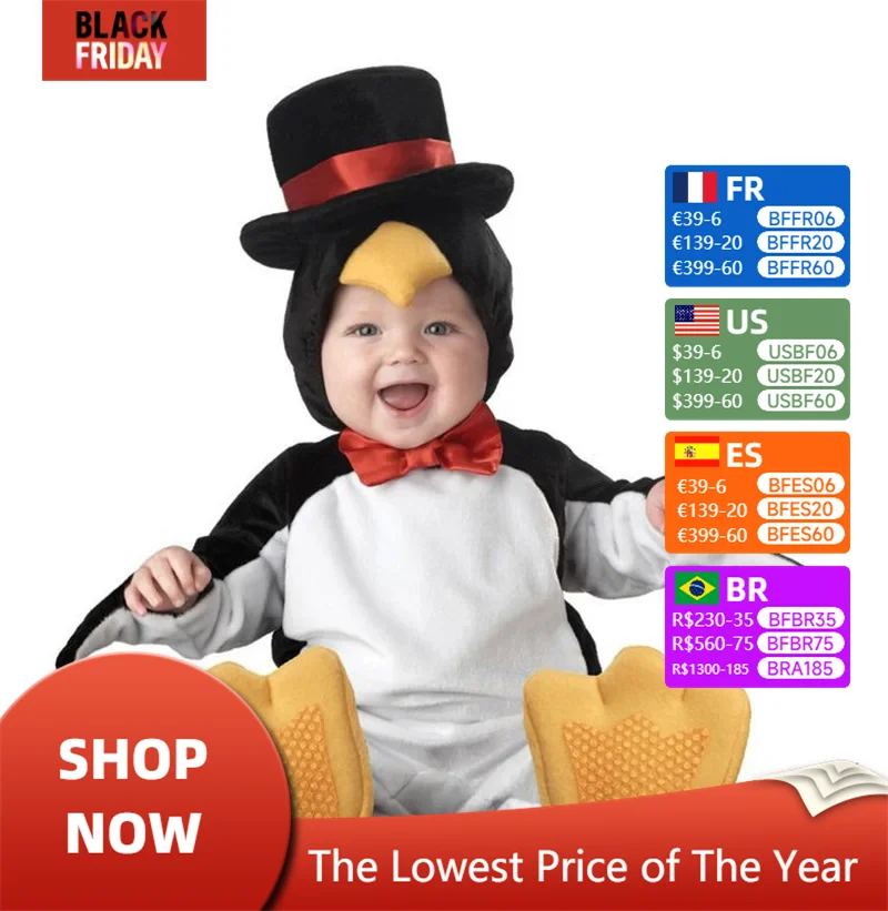 Halloween Penguin Costume for Baby Boy Girl Animal Cosplay Clothes Anime Suit Cute Onesie Kigurumis Festival Funny Chiristmas