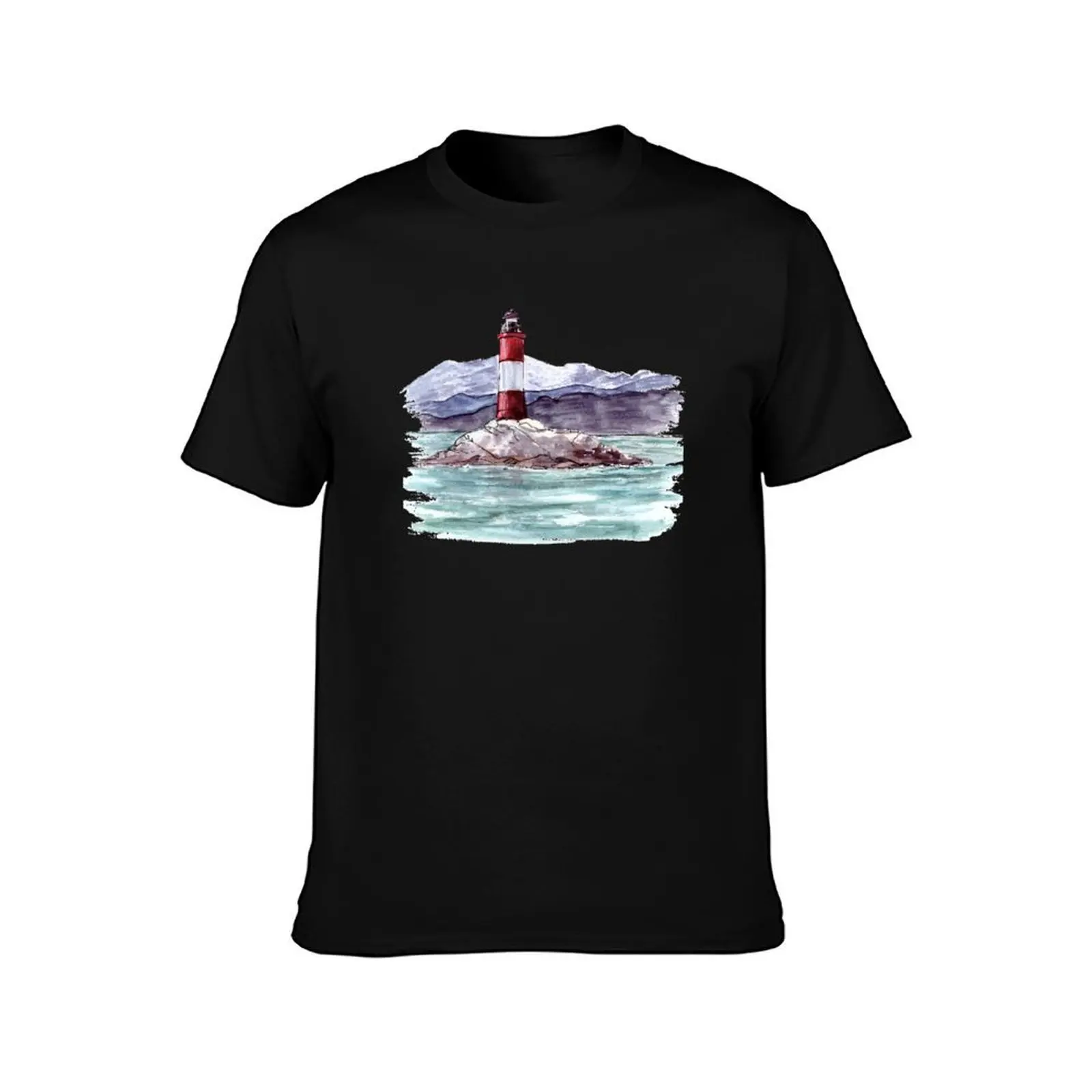 Argentina landscape Les Eclaireurs Lighthouse Beagle channel near Ushuaia Watercolor illustration hand painted T-Shirt