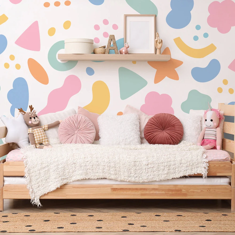 Creative Cartoon Geometric Wall Stickers, Removable Star Wall Stickers, Children’s Wall Stickers for Girls Boys  Bedroom Nursery