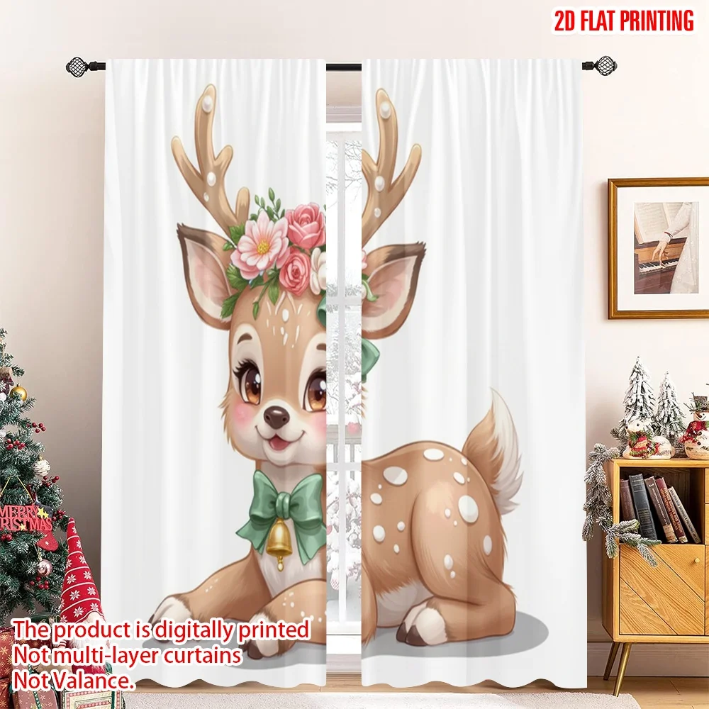 

2pcs 2D flat printing Merry Christmas Popular Curtain Cute deer Christmas ornament_a Polyester Fabric Without Electricity 0