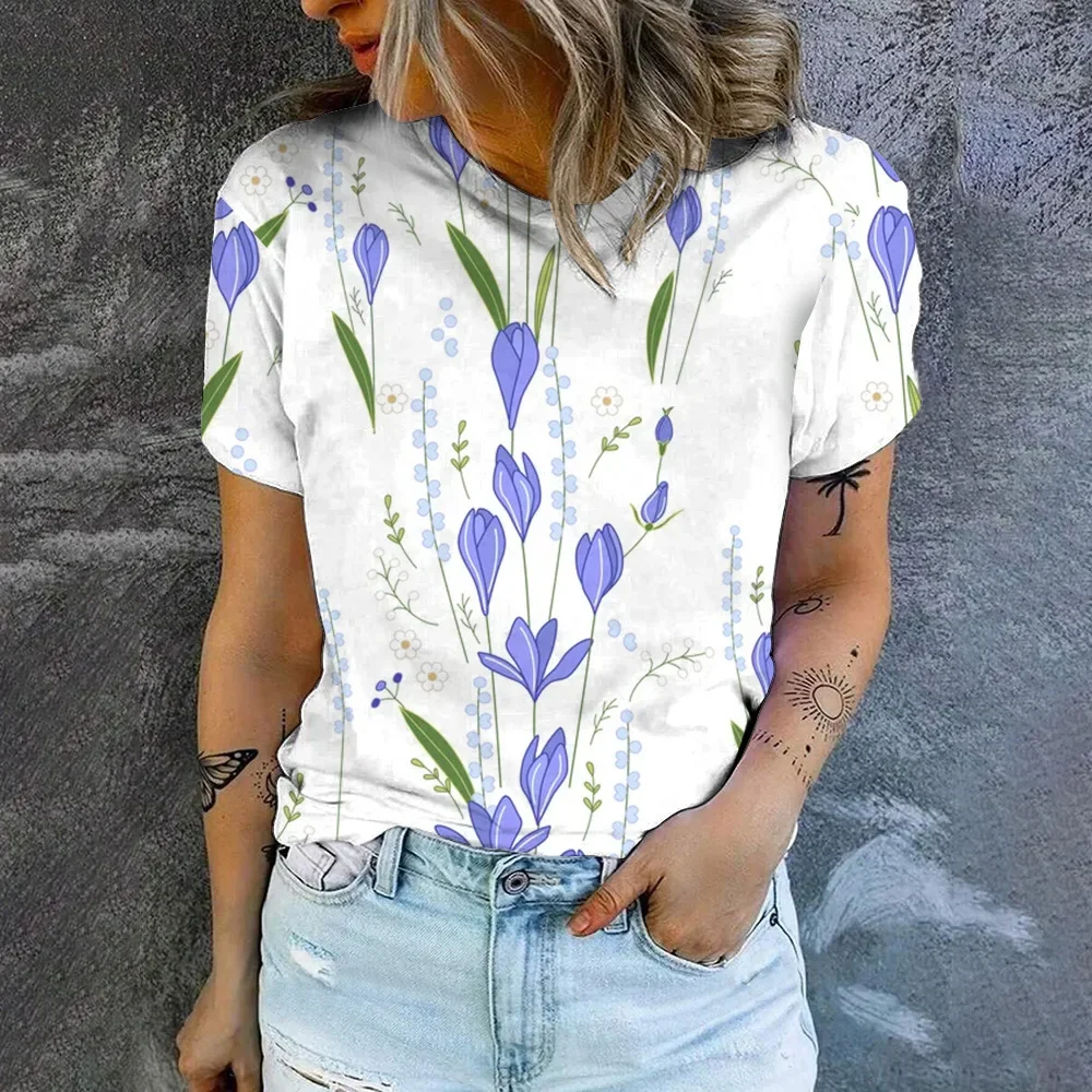 

Summer Floral Flower 3D Print T-Shirts Women O-Neck Casual Short Sleeve T Shirt Y2k Harajuku Streetwear Tees Top Female Clothing