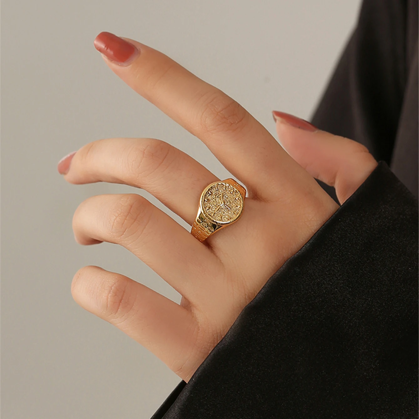 Wrist Watch Design Ring for Women Gold Color Open Ring Fashion Light Luxury Jewelry Accessories