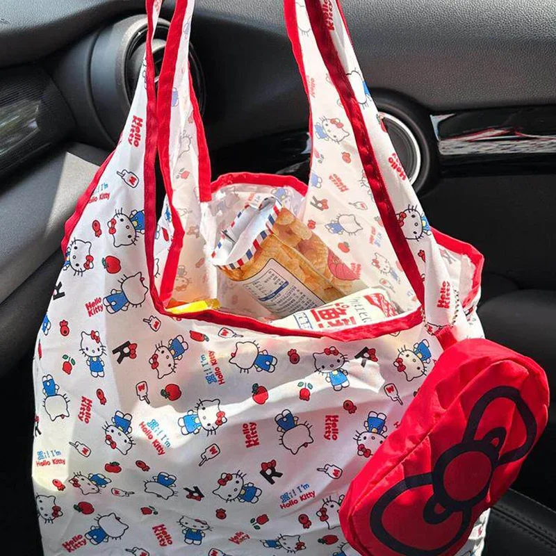 New Hello Kitty Portable Foldable Supermarket Shopping Bag Large Eco-friendly Bag Large Grocery Handbag Capacity Waterproof Tote - view 5