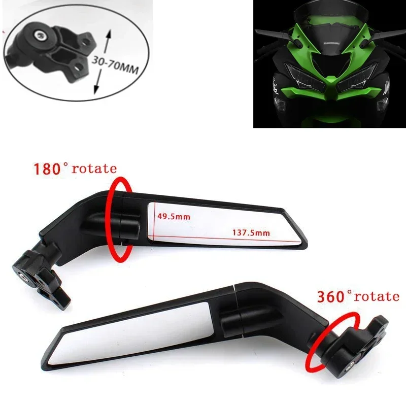 Espejo retrovisor giratorio de ala de viento para Kawasaki Ninja 250, 300, 400, 650, ZX6R, ZX636, ZX7R, ZX9R, ZX10R, ZX12R, ZX14, ZX14R, ZZR1400