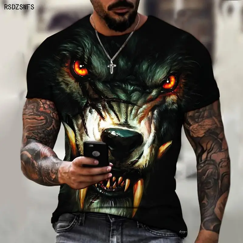 Brand Men\'s T-shirt 3D Printing Ice And Fire Wolf Horror Series Fierce Werewolf Street Cool And Handsome New