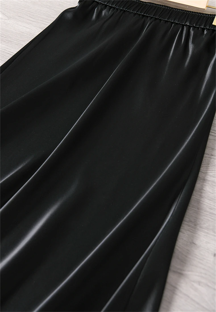 Solid Satin Long Skirts for Women 2026 Spring Summer Casual All-match Big Hem A Line Skirts High Waist Maxi Skirt Female Clothes