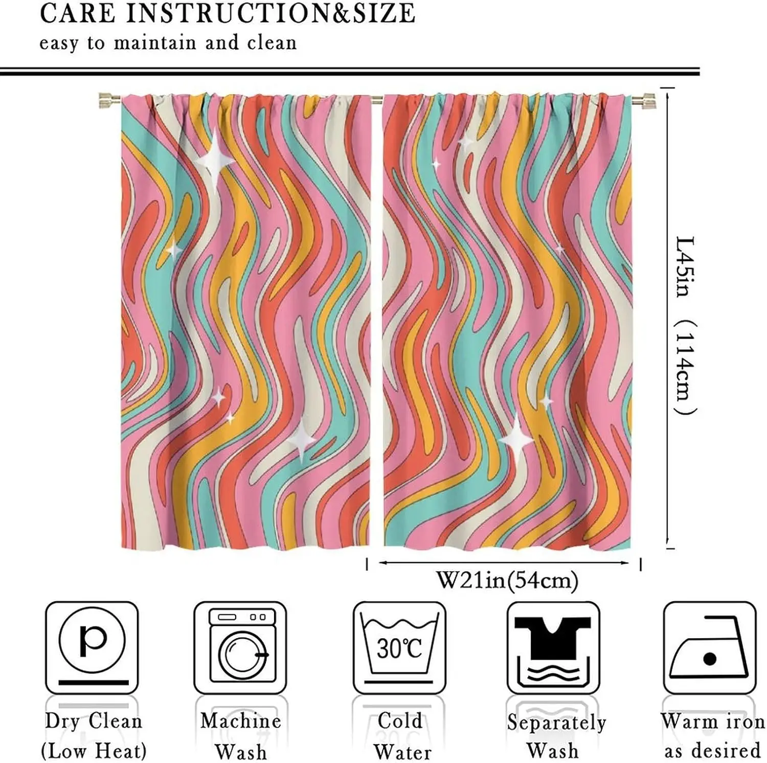 Modern Abstract Wavy Stripe Curtains Pink Teal Multi-color Sheer Window Drapes Light Filtering Translucent Curtain Panels for Ho