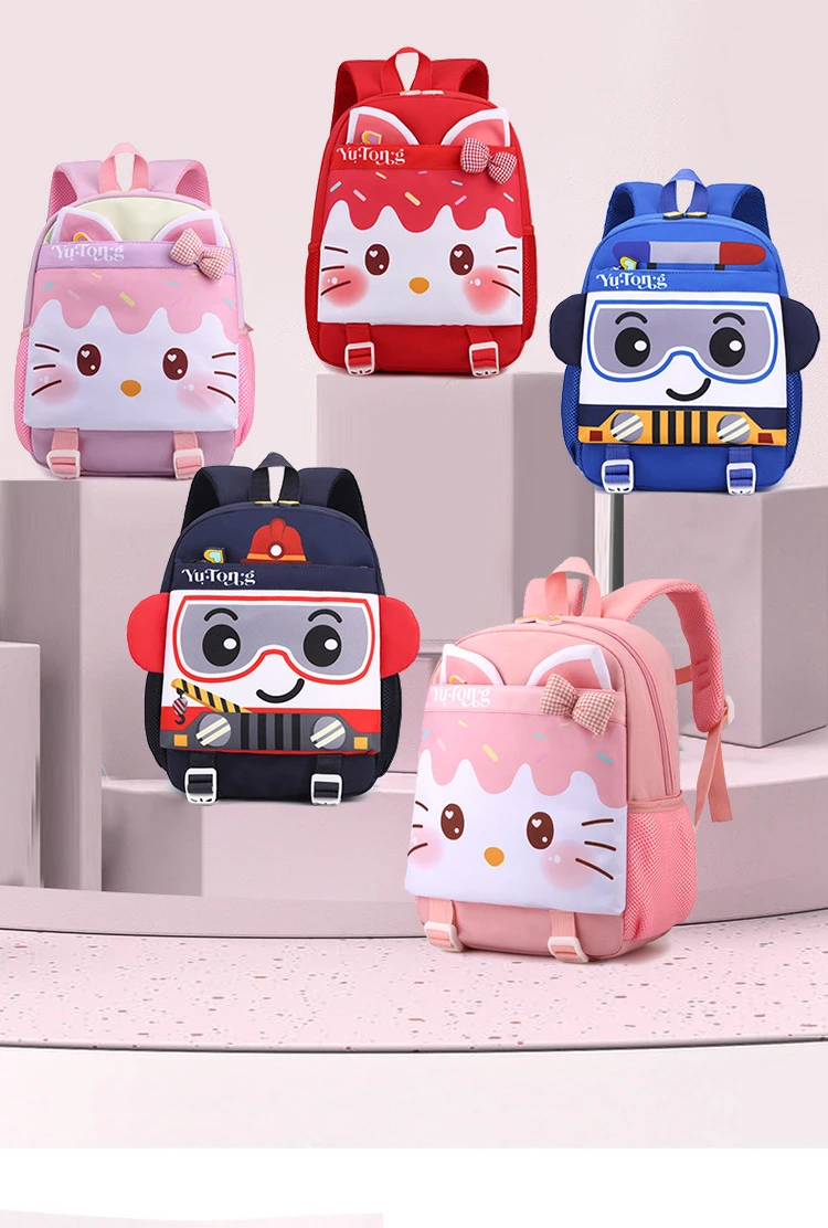 New Children's School Bag Cartoon Kitten Robot Kindergarten Backpack 3-6 Years Old Boys and Girls Load Reduction Backpacks