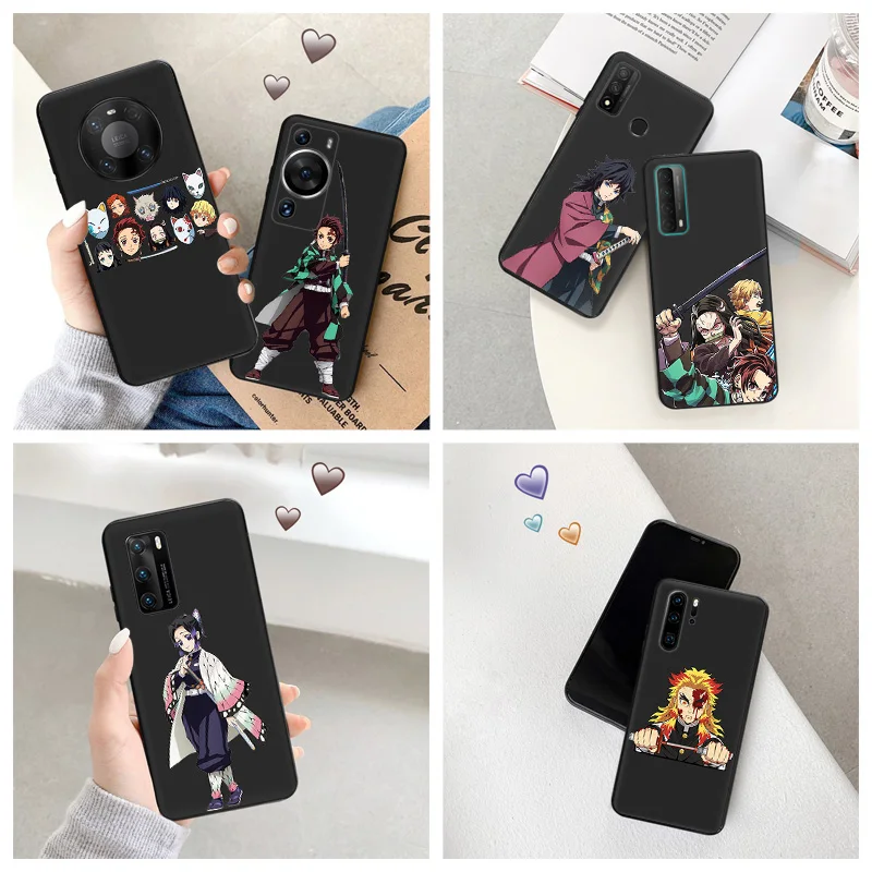 Silicone Black Phone Case for Motorola G200 5G G30 G31 One Fusion Demon Slayer Cartoon Huawei P40 P30 P20 P Smart iphone6 Cover