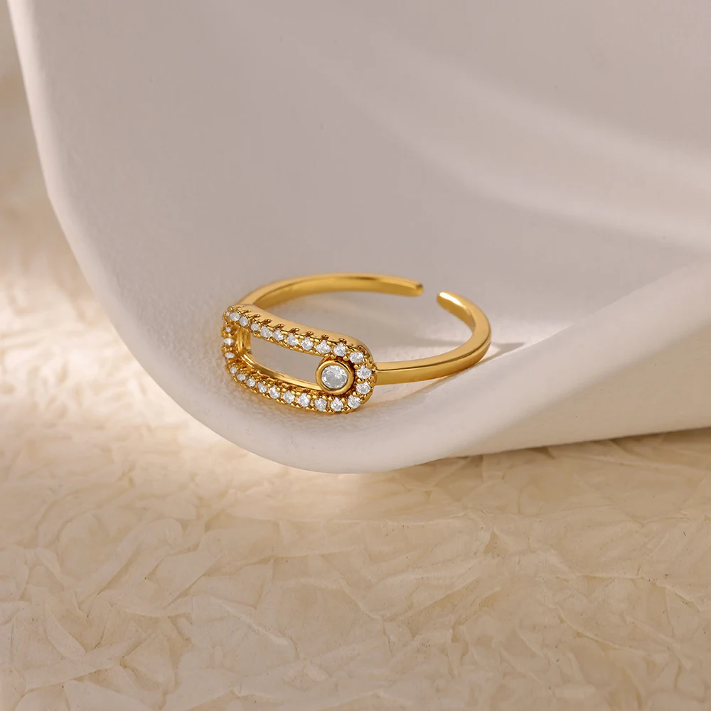 Zircon Open Rings For Women Gold Color Stainless Steel Female Ring Fashion Wedding Party Finger Jewelry Gift 2024 New Trend