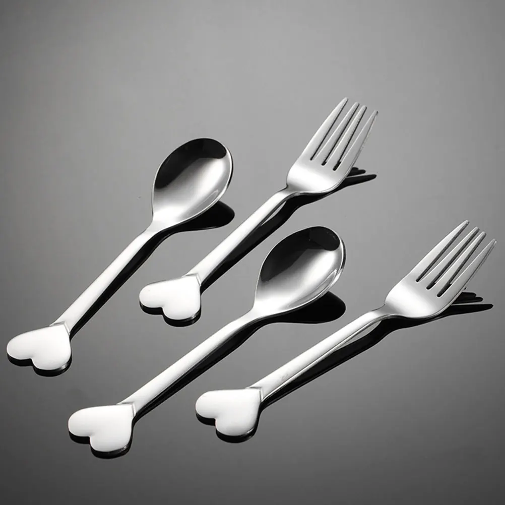 

1Set Heart Fork Spoon Stainless Steel Reusable Salad Server Multi-Function Party Home Utensils Stainless Steel Forks