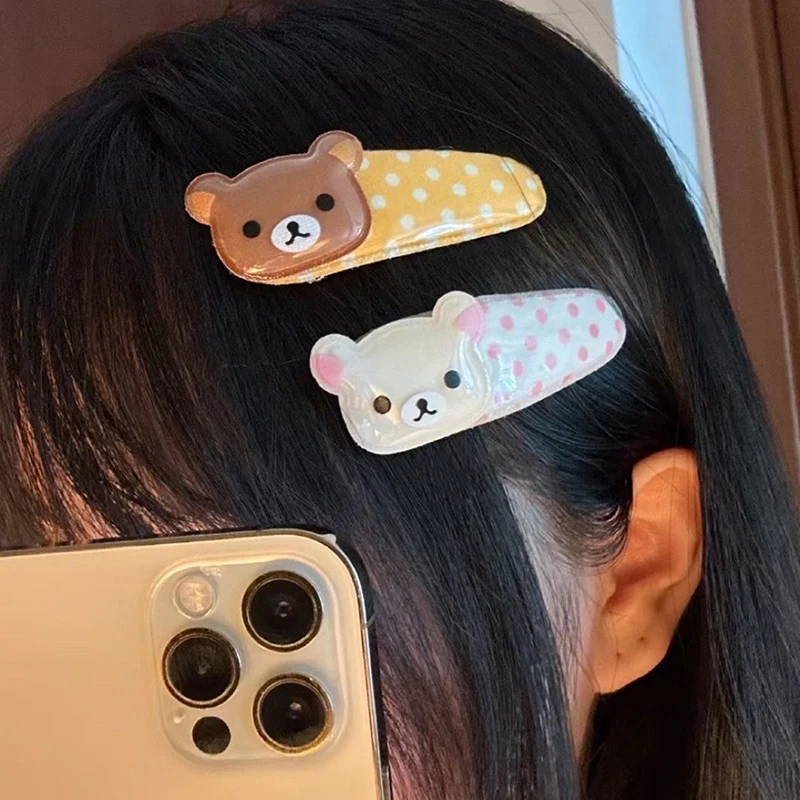 2pcs Kawaii Rilakkuma Bangs Side Clip Cartoon Cute Wave Point BB Hair Clip Sweet Versatile Hairpin Hair Birthday Gift