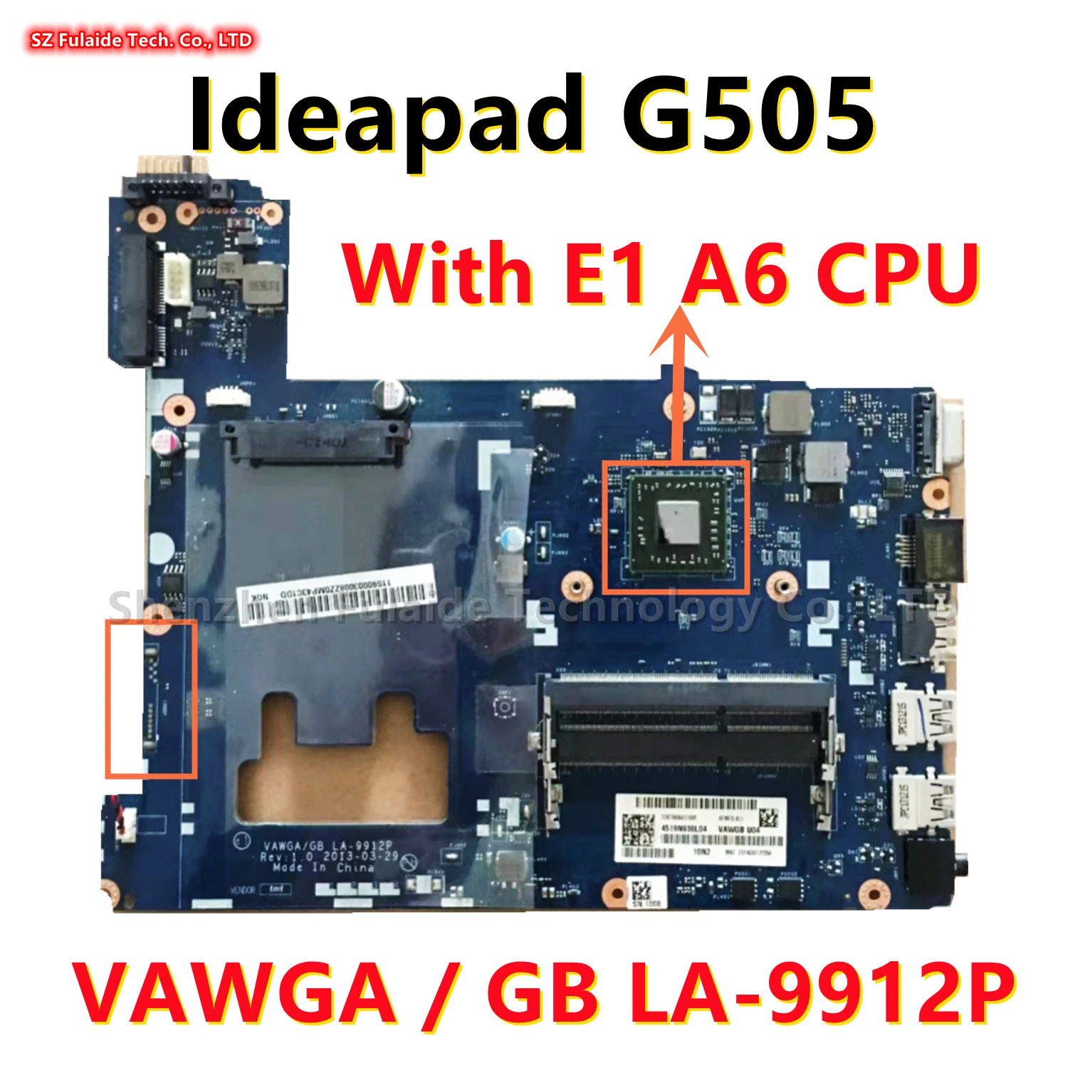 Материнская плата VAWGA/GB LA-9912P для ноутбука Lenovo Ideapad G505 с процессором E1 A6 DDR3 90003032, материнская плата 100% протестирована