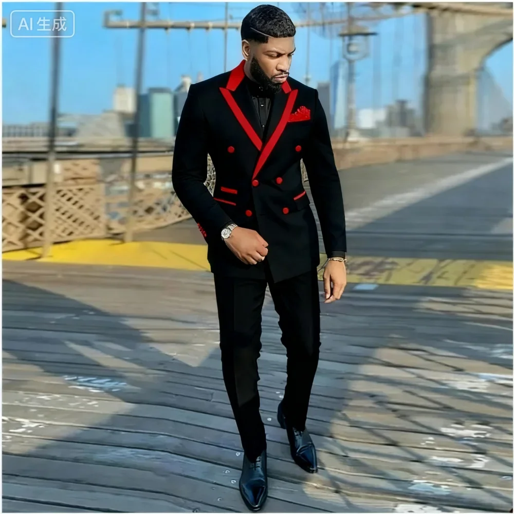 Men's Double-breasted Tailored Tuxedo Personalized Peak Lapel Slim Fit Groomsmen Smoking Suit Casual Outfit Set