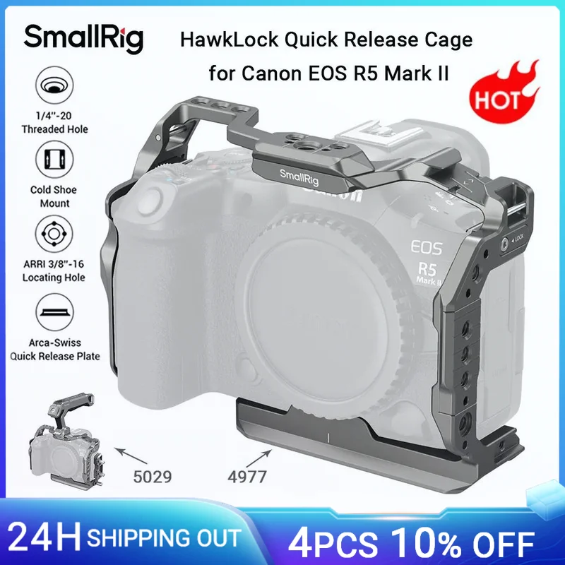 

SmallRig R5 II Camera Cage, HawkLock Quick Release Cage for Canon EOS R5 Mark II, with Tempered Screen Protector Cold Shoe -4977