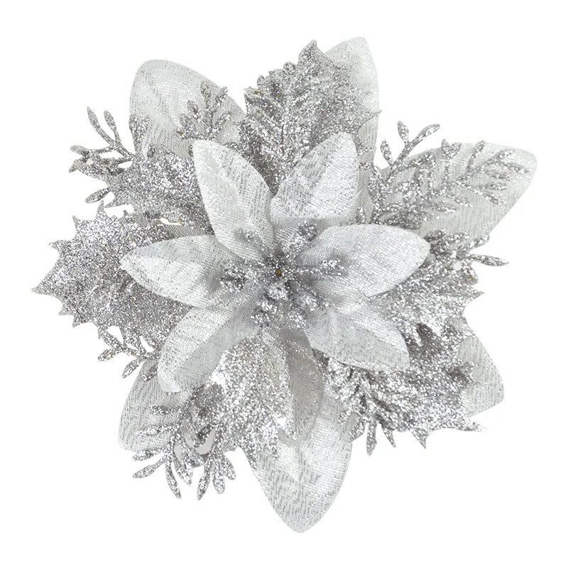 5/10 Stück 14CM Glitzer Künstliche Weihnachtsblumen Christbaumschmuck Frohe Weihnachten Dekorationen für Zuhause Neujahrsgeschenk Navidad – Detail 15