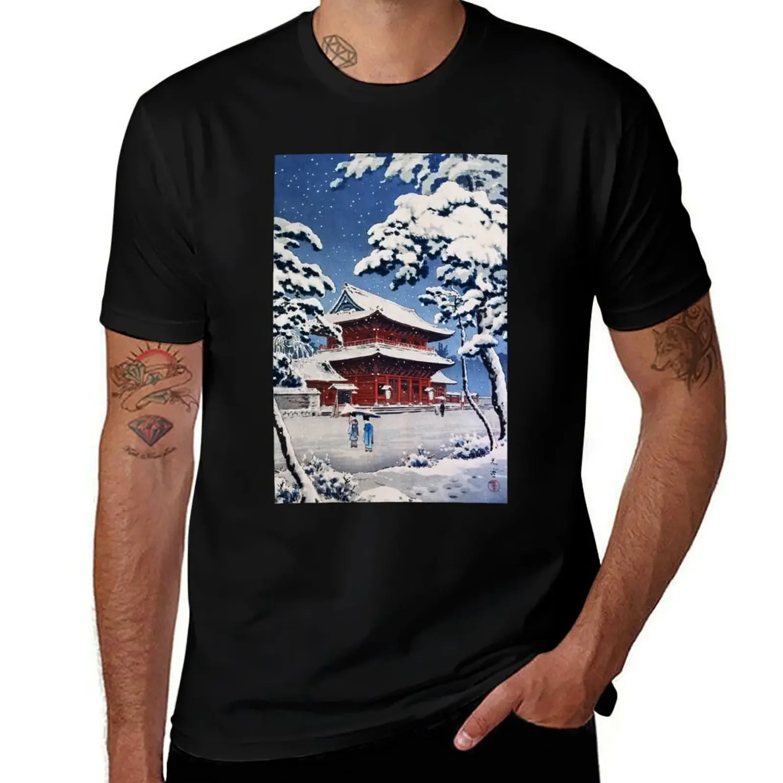 Zojoji Temple in Snow by Tsuchiya Koitsu T-Shirt luxury designer custom shirt rapper graphic tees anime plain white t shirts men