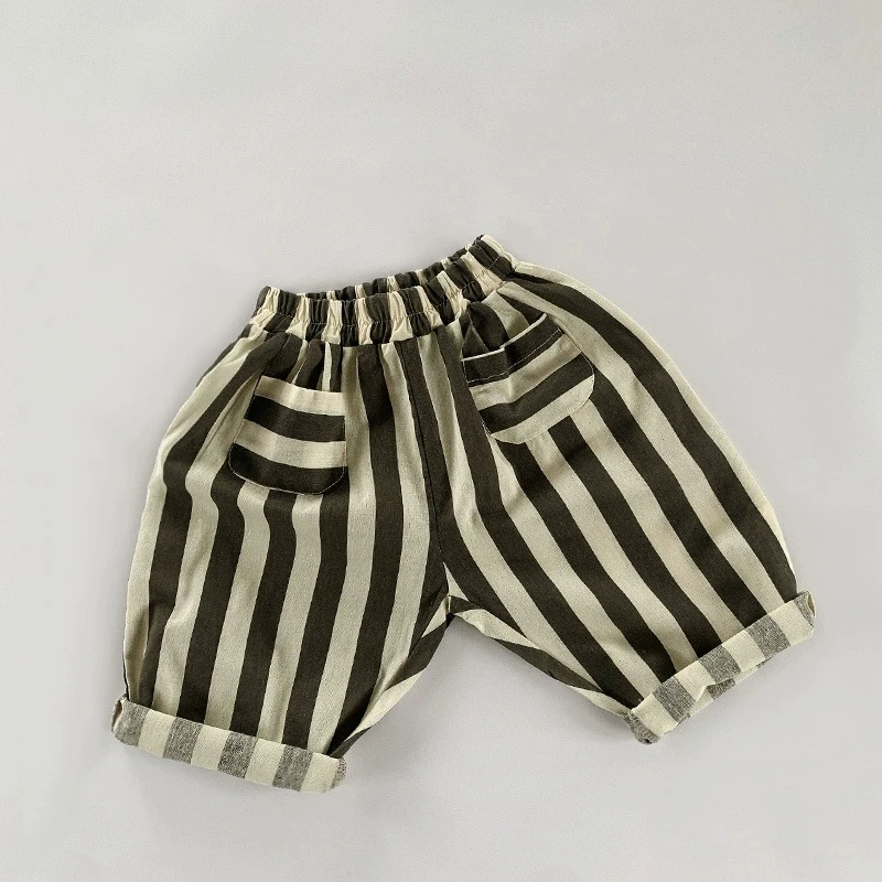 

2025 new Spring Autumn Summer Girls boys Kids Striped pocket plaid Shorts Baby Children Children Clothes 2-12T