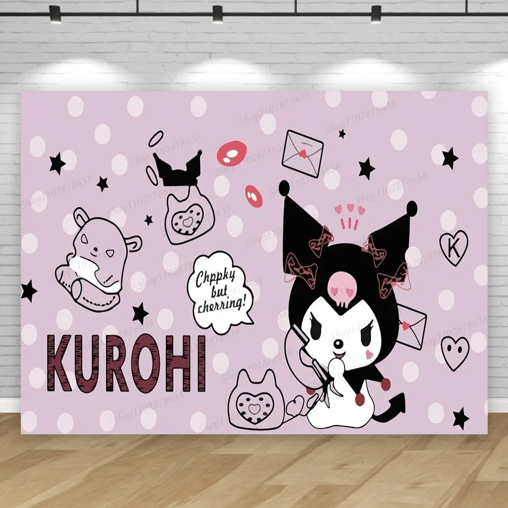 Kuromi-telón de fondo con temática de Hello Kitty para niños y niñas, cartel decorativo para fiesta de primer cumpleaños, Baby Shower, estudio