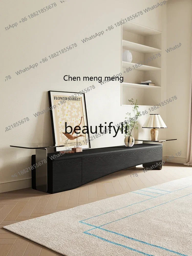 

B178 A Retro home all solid wood black ash wood TV wall cabinet original design wabi sabi medieval style