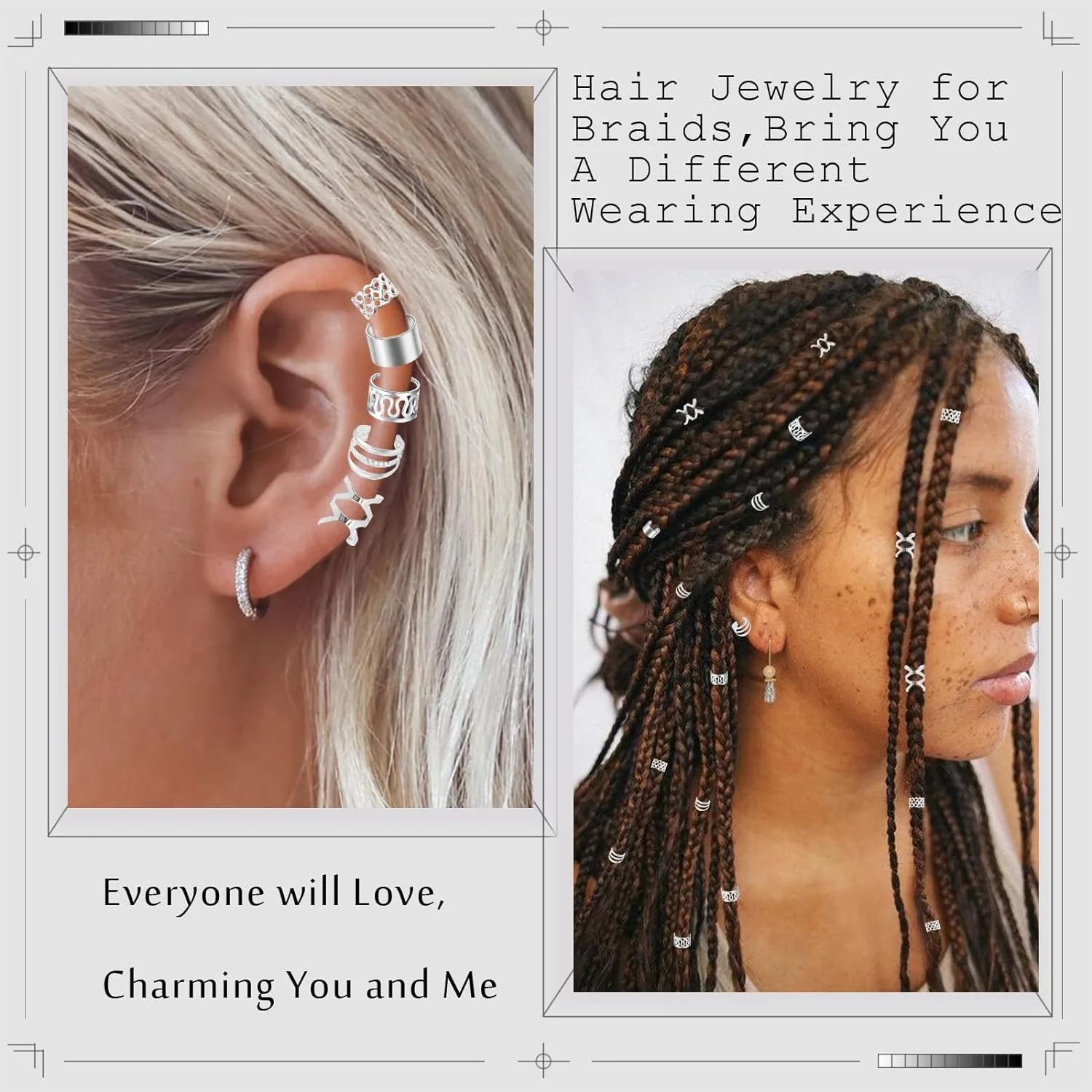 50PCS Alloy Hair Jewelry for Braids Dreadlock Accessories Metal Braid Clips Non-Piercing Ear Clips Beard Beads Hair Cuffs Clips