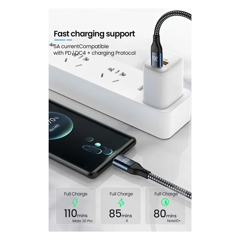 جديد PD3.1 240 واط نوع C كابل شحن سريع USB-C Type-C 2.0 Gen 2 5A الكمبيوتر المحمول الهاتف المحمول كابل شحن سريع للغاية (1 متر)