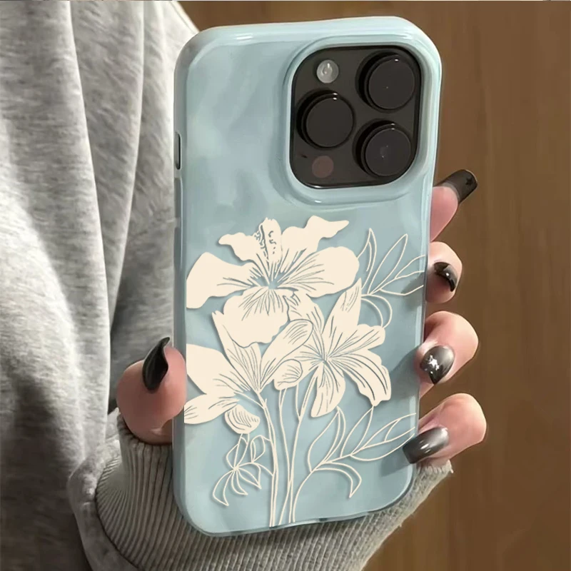 

Linear Floral Minimalism Phone Case For iPhone 17 16 15 11 14 13 12 Pro Max Plus 17Air Wrinkle Wave Soft Silicone Drop TPU Cover