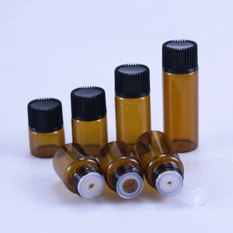 

100pcs 1ml 2ml 3ml 5ml Empty Amber Glass Essential Oil Bottle Thin Glass Small Amber Dram Perfume Oil Vials Sample Test Bottle