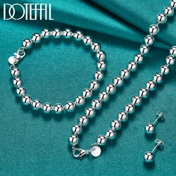 DOTEFFIL 3pcs 925 Sterling Silver 8mm Hollow Bead Ball Earring Bracelet Necklace Set For Woman Wedding Engagement Charm Jewelry