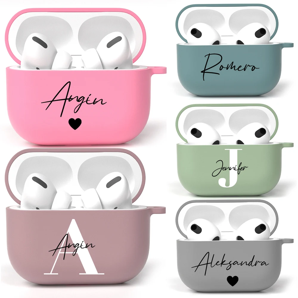 Étui pour écouteurs en silicone souple avec texte personnalisé pour AirPods, coque mignonne, cœur d\'amour, nom personnalisé, 1, 2, 3, Pro 2