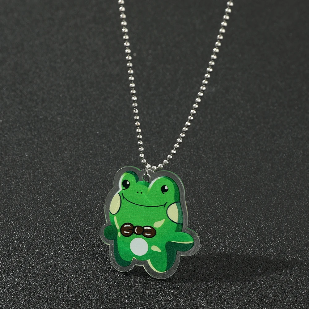 Cute Happy Frog Acrylic Necklace Cartoon Fashion Green Frog Pendant for Unisex Jewelry Charm Gift