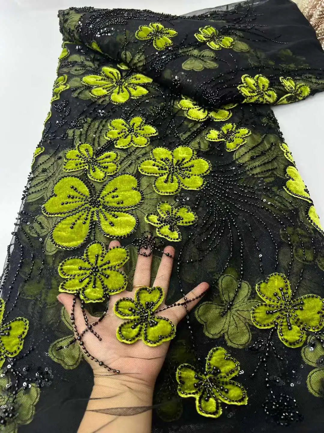 2026 Popular Soft Embroidered Cotton Velvet Fabric with Stones for  Wedding Evening Dress Design Best Quality U_Ge2658