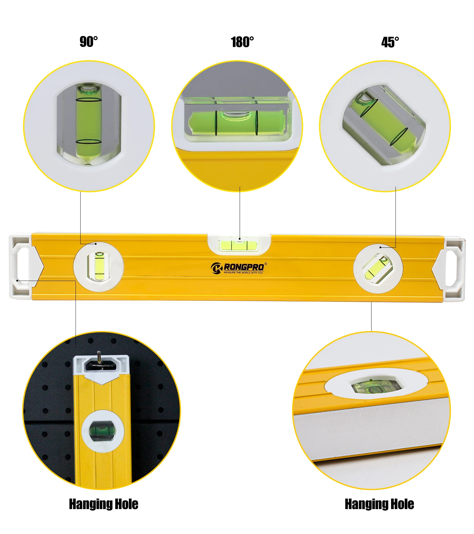 Rongpro Tools 16/24 inches Construction Level and Ruler 3 Bubbles Different Angle Measuring Shock Resistant Accuracy