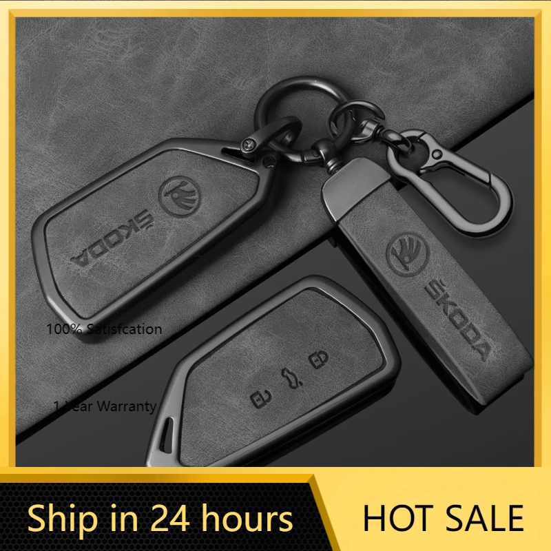 

2026 Hot Car Sticker Zinc Alloy Leather Car Key Smart Remote Case Cover for Skoda Superb A7 Kodiaq Octavia A8 2021 Keyless Auto